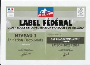 Label École de la Fédération Française de Billard